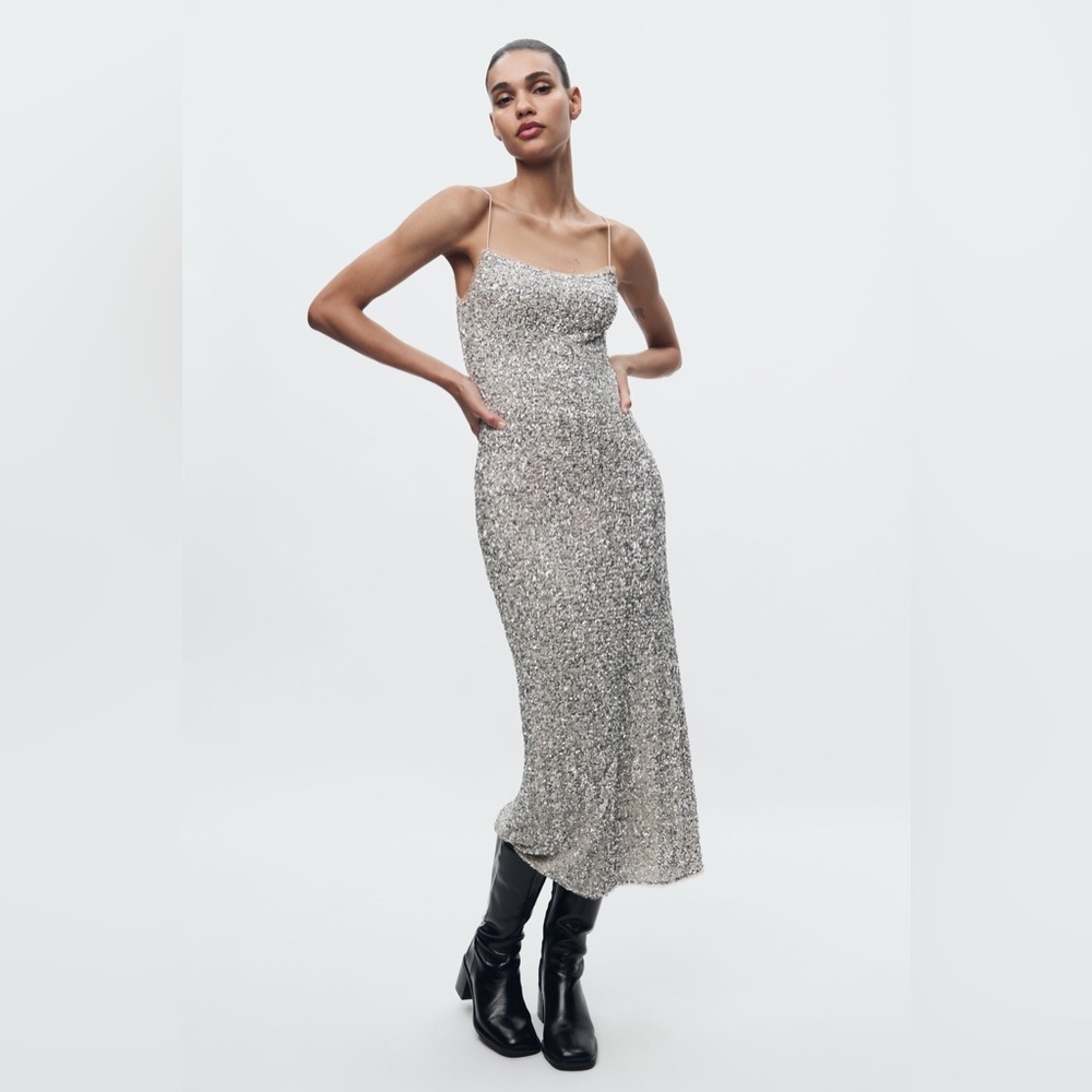 ✨LAST ZARA SILVER SEQUIN SLIP DRESS ZW COLLECTION